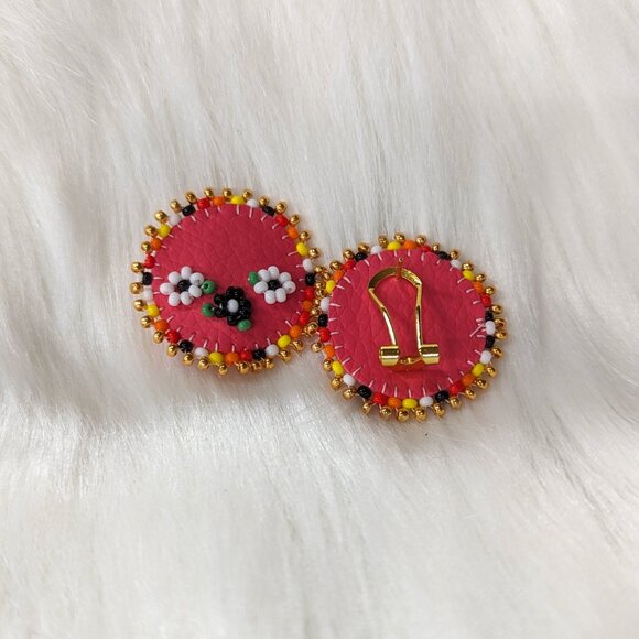 Cute Flowers Beaded on Vegan Leather - Pink - Picture 2 of 3